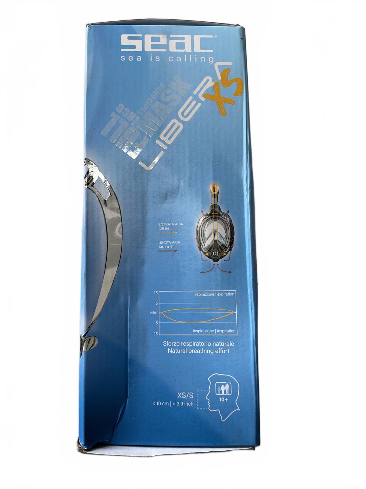 SEAC Libera Full Face Snorkel Mask XS/S Size with Adjustable Orange Straps