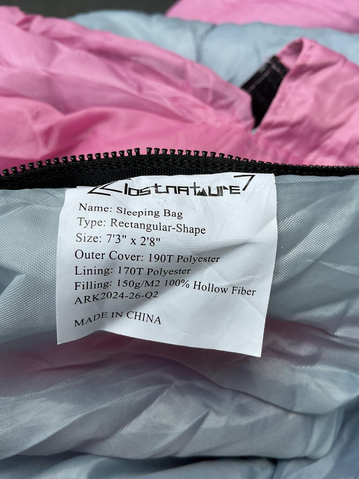 Lostnature7 Pink Rectangular Sleeping Bag 7'3" x 2'8" Comfortable Size