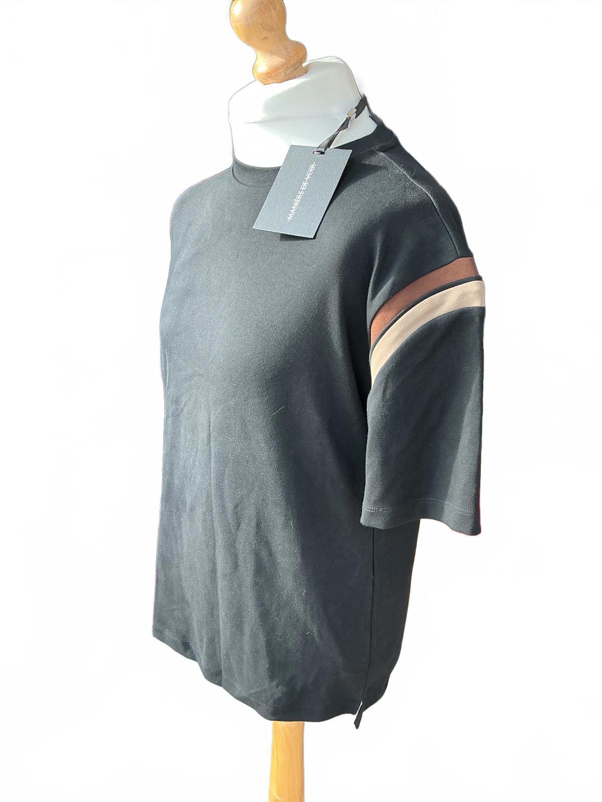 Maniere de Voir Black T-Shirt with Brown Stripes Size Xs