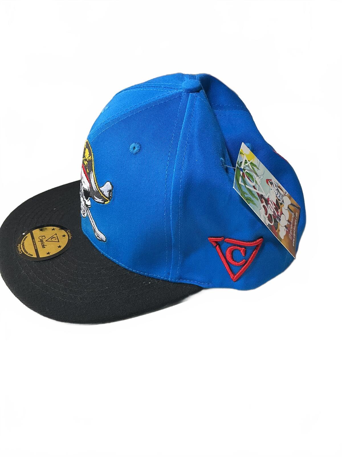 Capiche Blue and Black Pirate Skull Snapback Hat Cap Adjustable Size