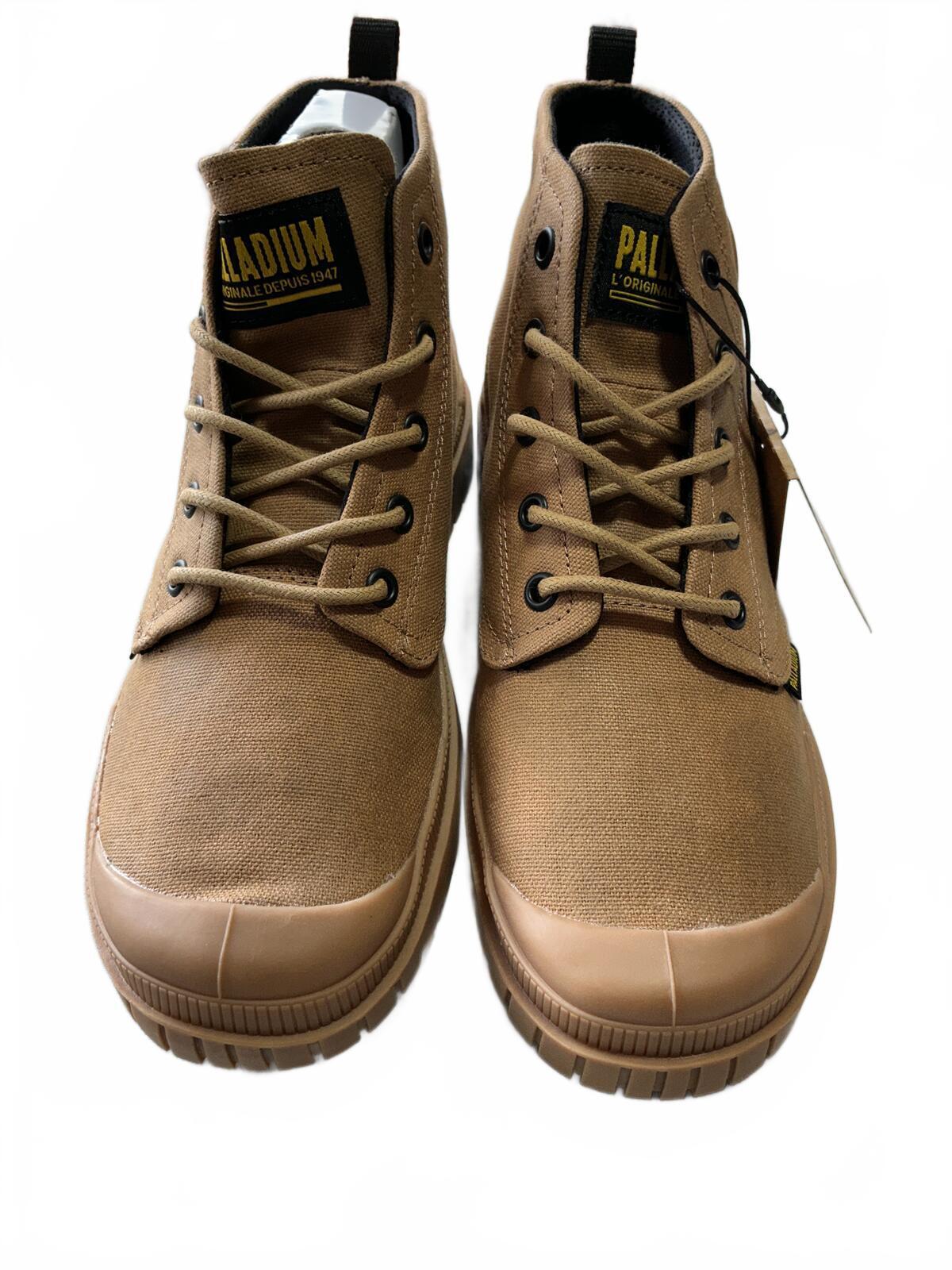 Palladium Ladies Tan Canvas Boots Size 5.5 Comfortable Durable Outdoor Style