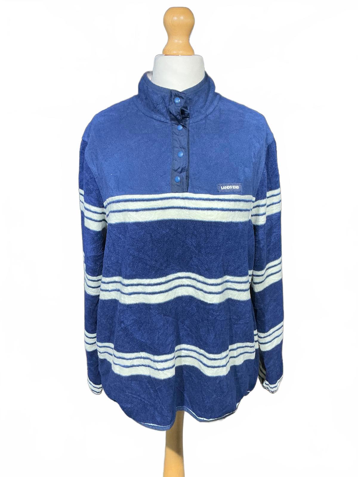 Lands' End Ladies Blue Fleece Jacket with White Stripes