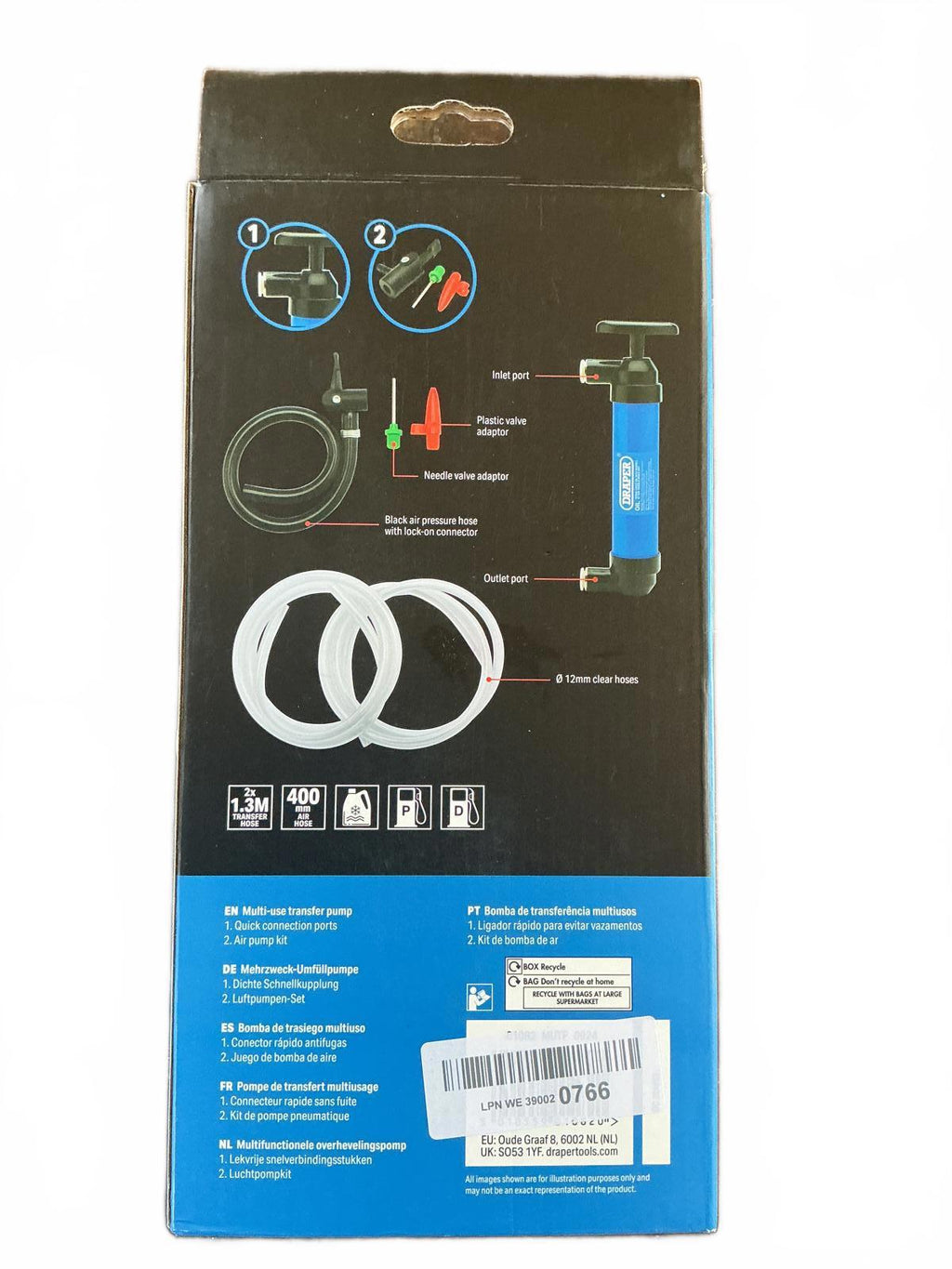 Draper Multi-Use Transfer Pump with Quick Connection Ports and Accessories