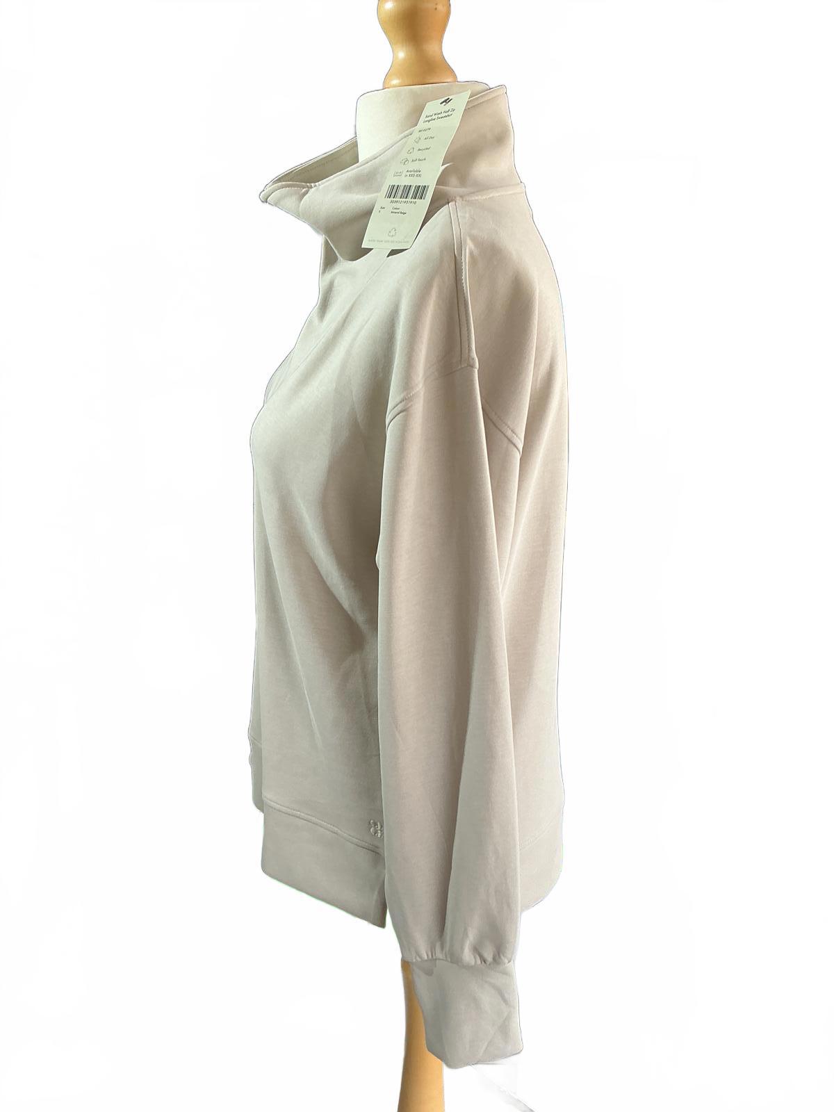 Sweaty Betty Longline Beige Half-Zip Soft Touch Sweatshirt Size small