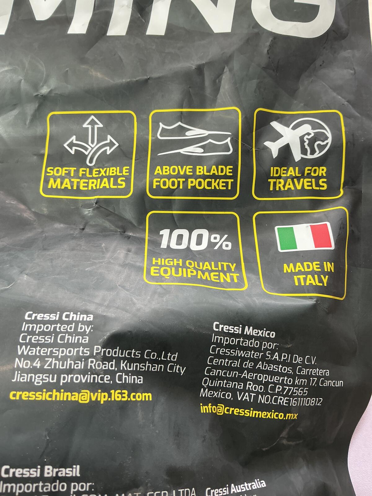 Cressi Swimming Fins Size 7/8 Soft Flexible Foot Pocket Ideal for Travel