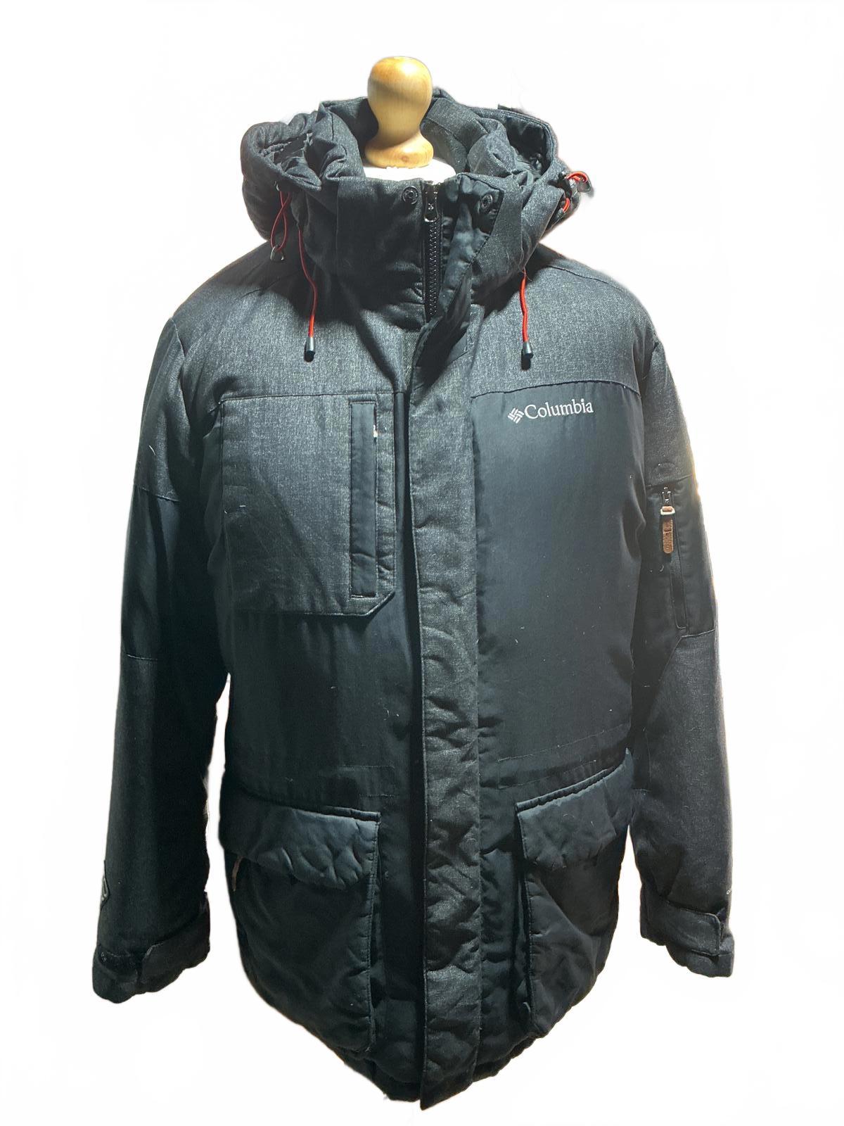 Columbia Men's Hooded Puffer Jacket XL Gray Black VeryGood