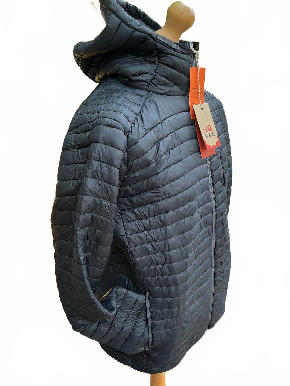 ISOBAA Men's Black Puffer Merino Jacket with Hood Size L Warm Lightweight