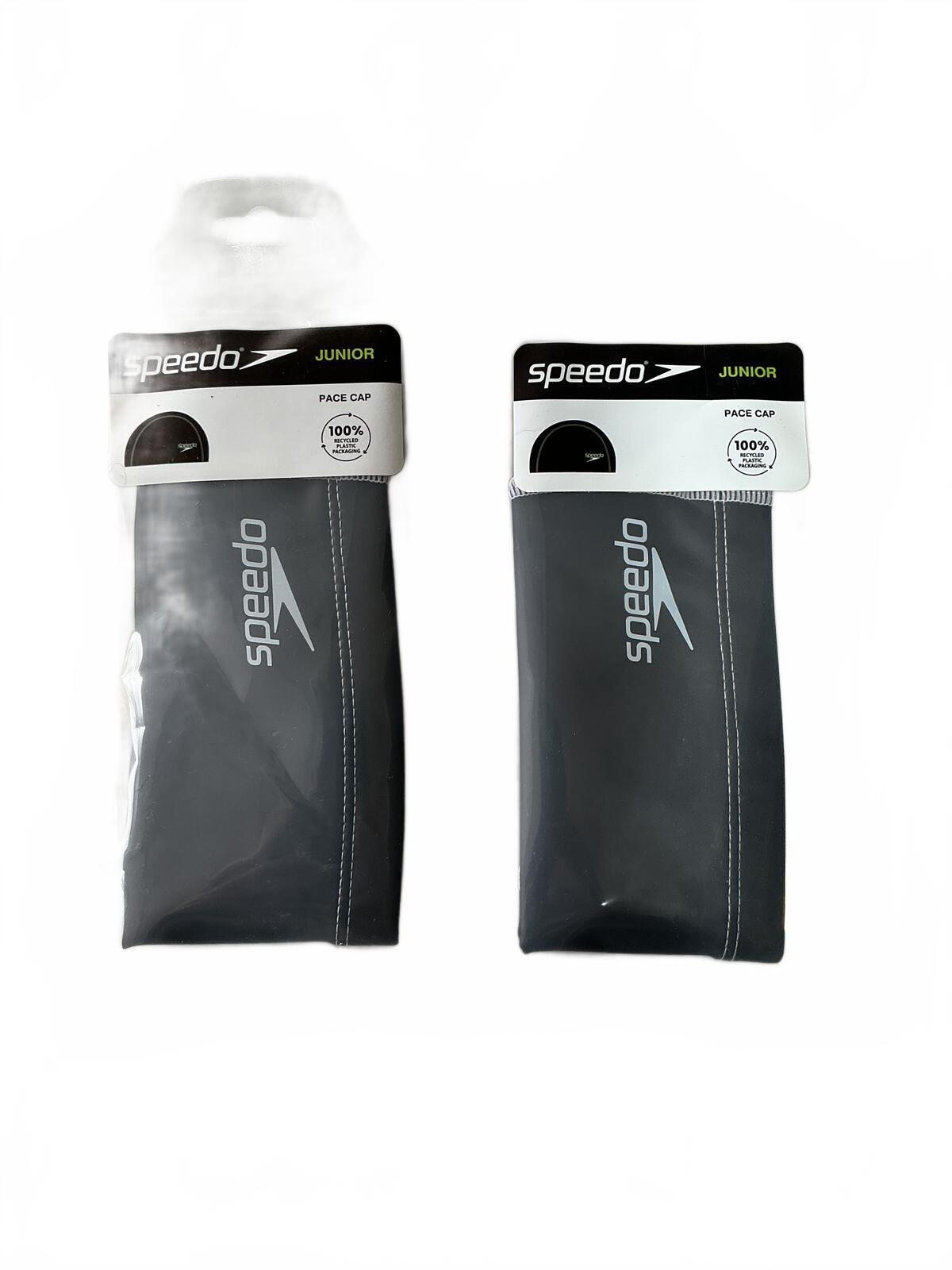 2xSpeedo Junior Pace Cap Black Swim Hat Comfortable Fit Size Junior 6-14