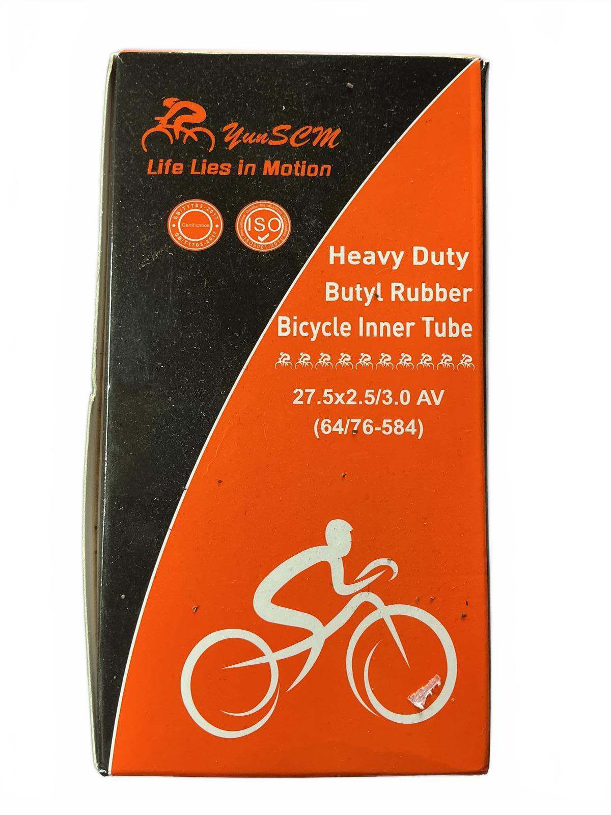 YunSEM Heavy Duty Butyl Rubber Bicycle Inner Tube 27.5x2.5/3.0 AV (64/76-584)