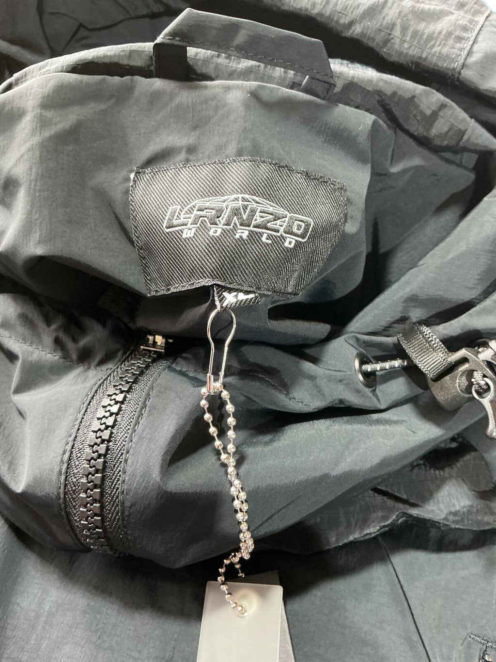 Lorenzo Black Windbreaker Hooded Jacket Size Regular XL Outdoor Coat