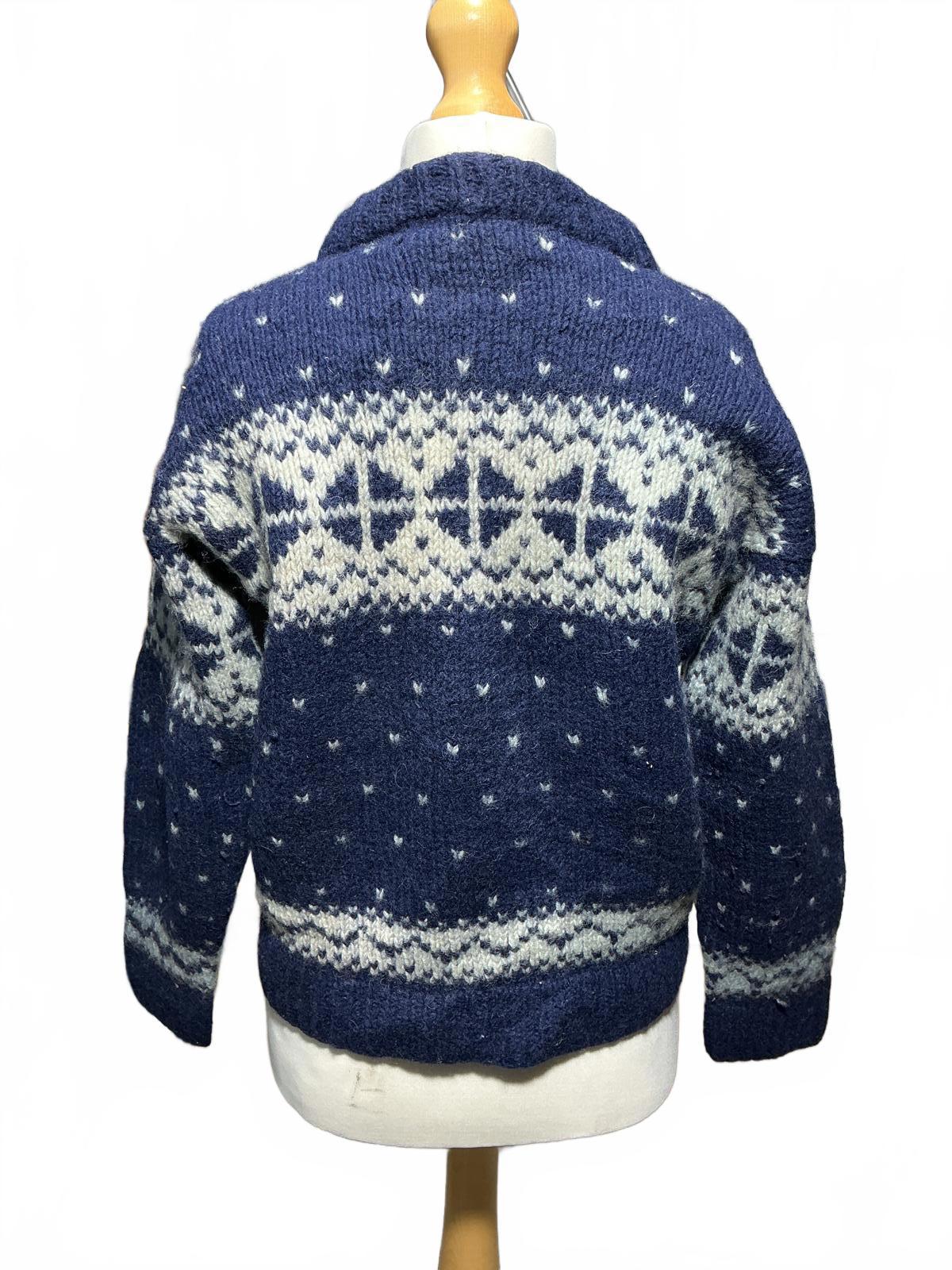 Vintage Vintage Blue and White Icelandic Patterned Wool Sweater