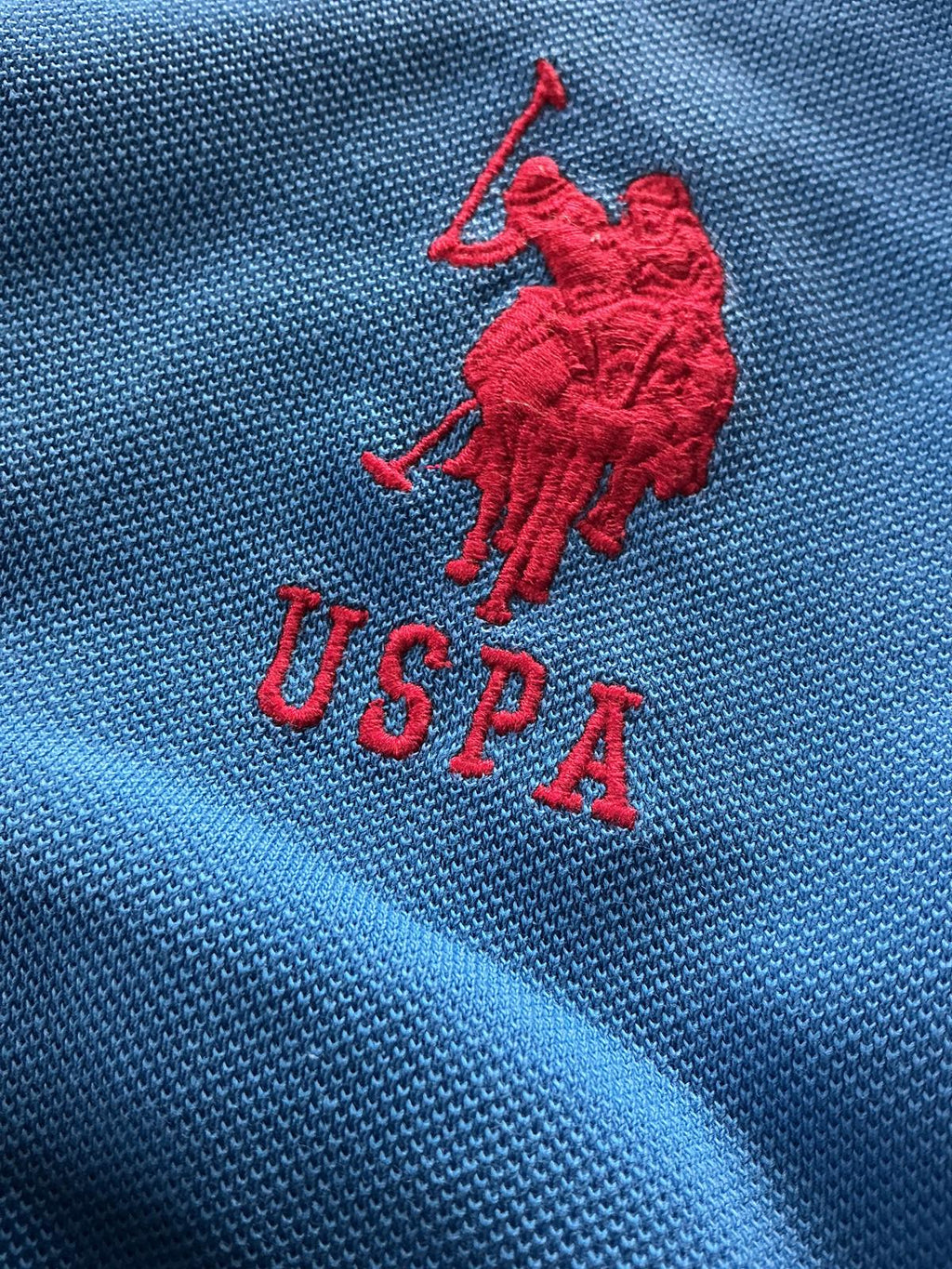 USPA Blue Polo Shirt Size 5xl with Red Logo and Number Patchwith D555 5xl Polo