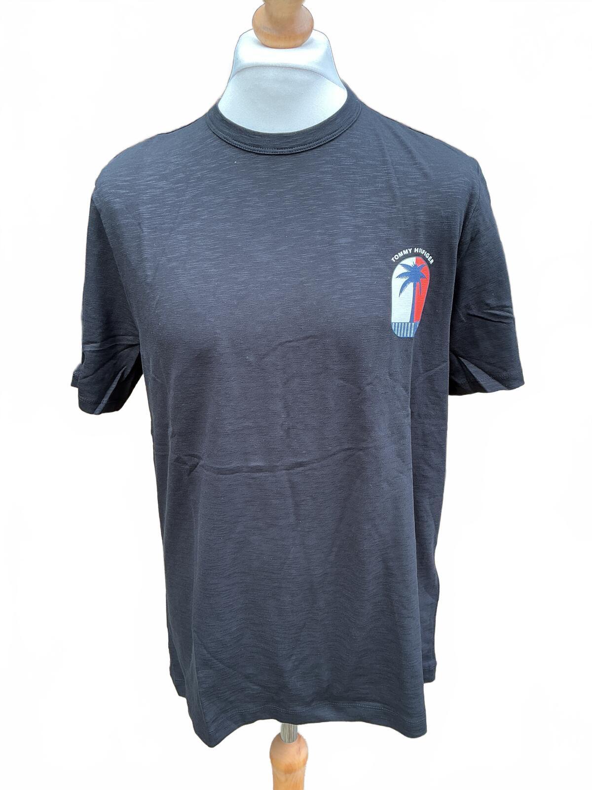 Tommy Hilfiger Black T-Shirt with Palm Logo Size Regular L Casual Tee