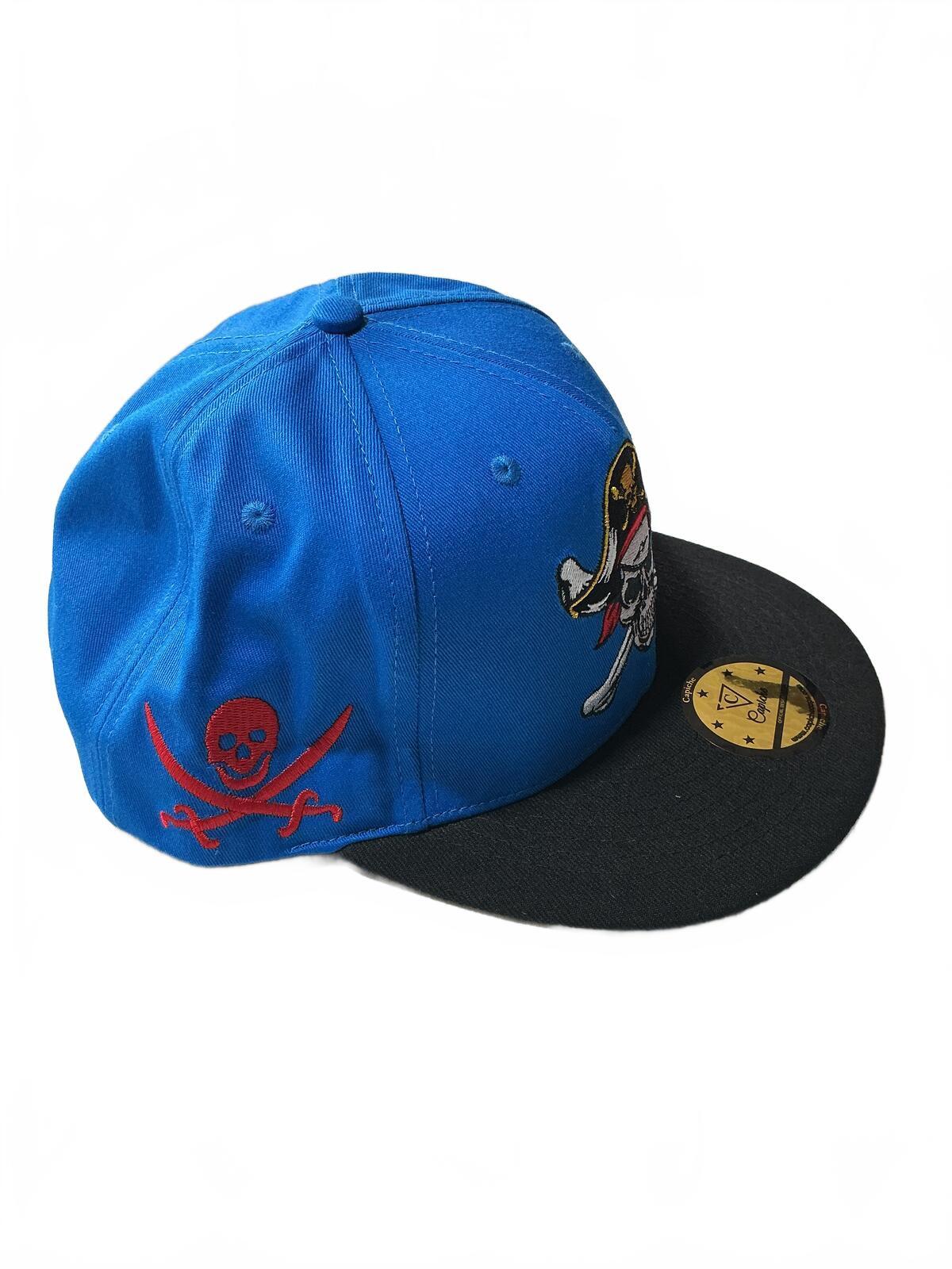 Capiche Blue and Black Pirate Skull Snapback Hat Cap Adjustable Size