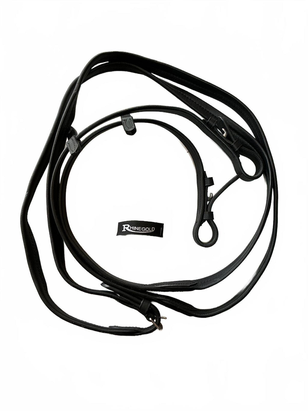 Rhinegold Black Leather Cob Horse Reins Adjustable Equestrian Tack