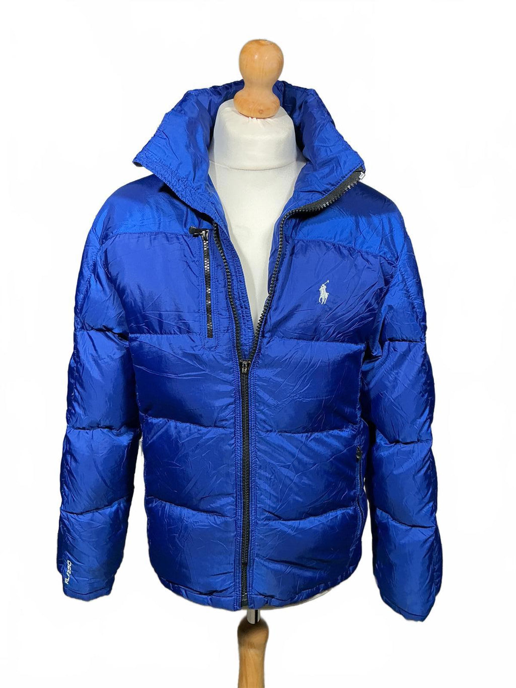 Polo Ralph Lauren Men's Puffer Jacket Full Zip High Collar Blue Good