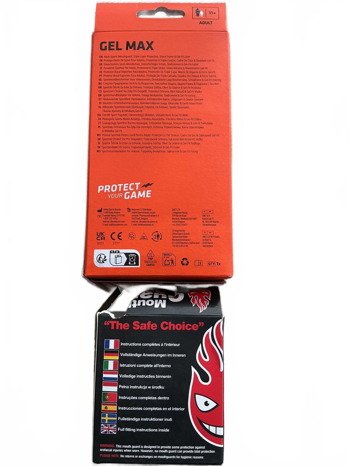 Shock Doctor Gel Max Adult Sports Mouthguard/Dr Knox Black Red Un 11 Years Old