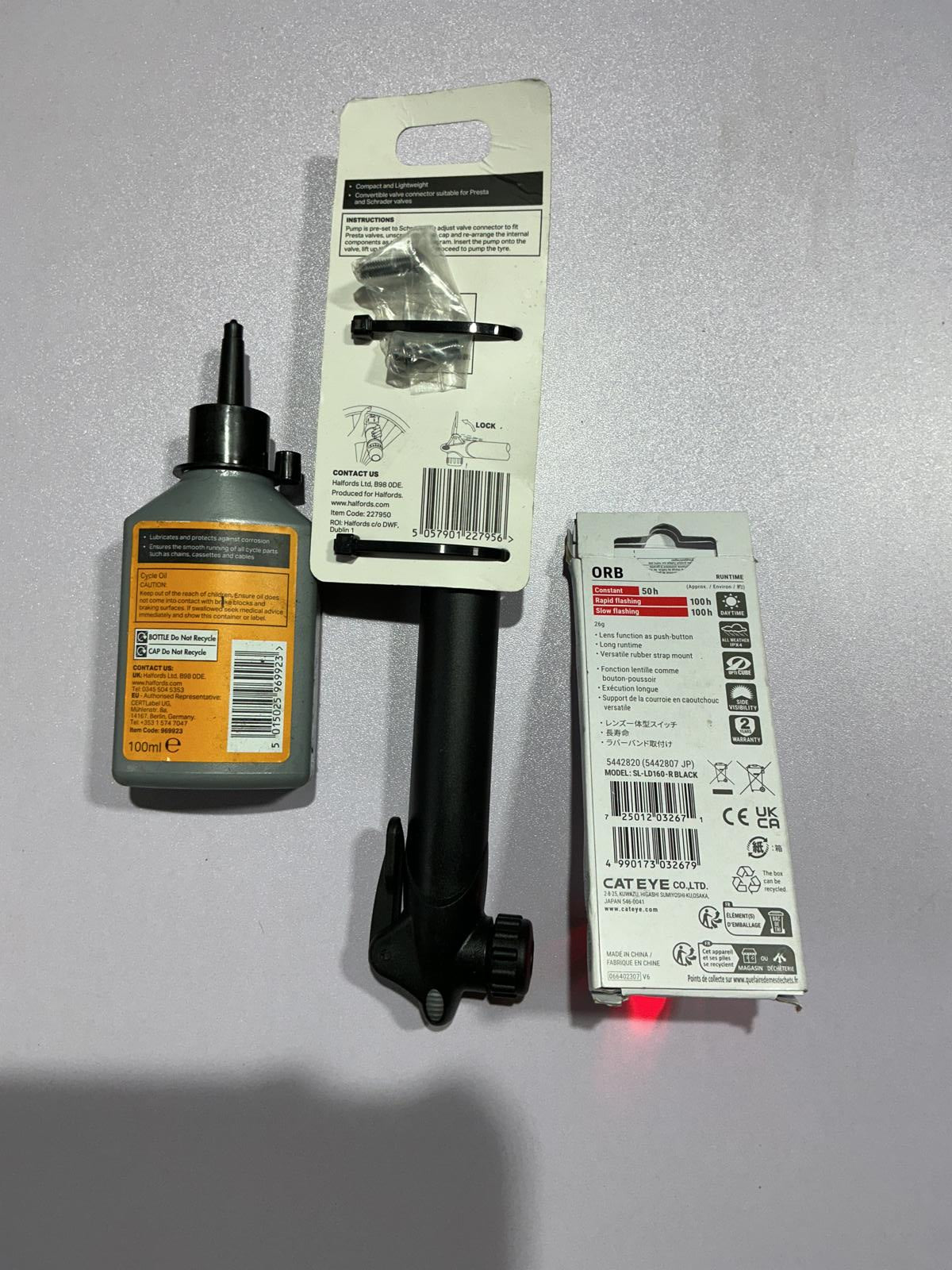 Cat Eye ORB Rear Bike Light with Mini Pump and Cycle Oil Set
