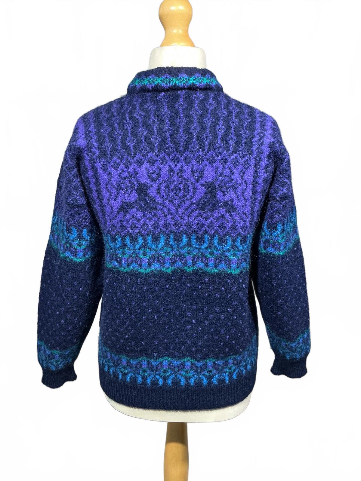 Vintage Norwegian Women's Turtleneck Sweater in Blue and Purple