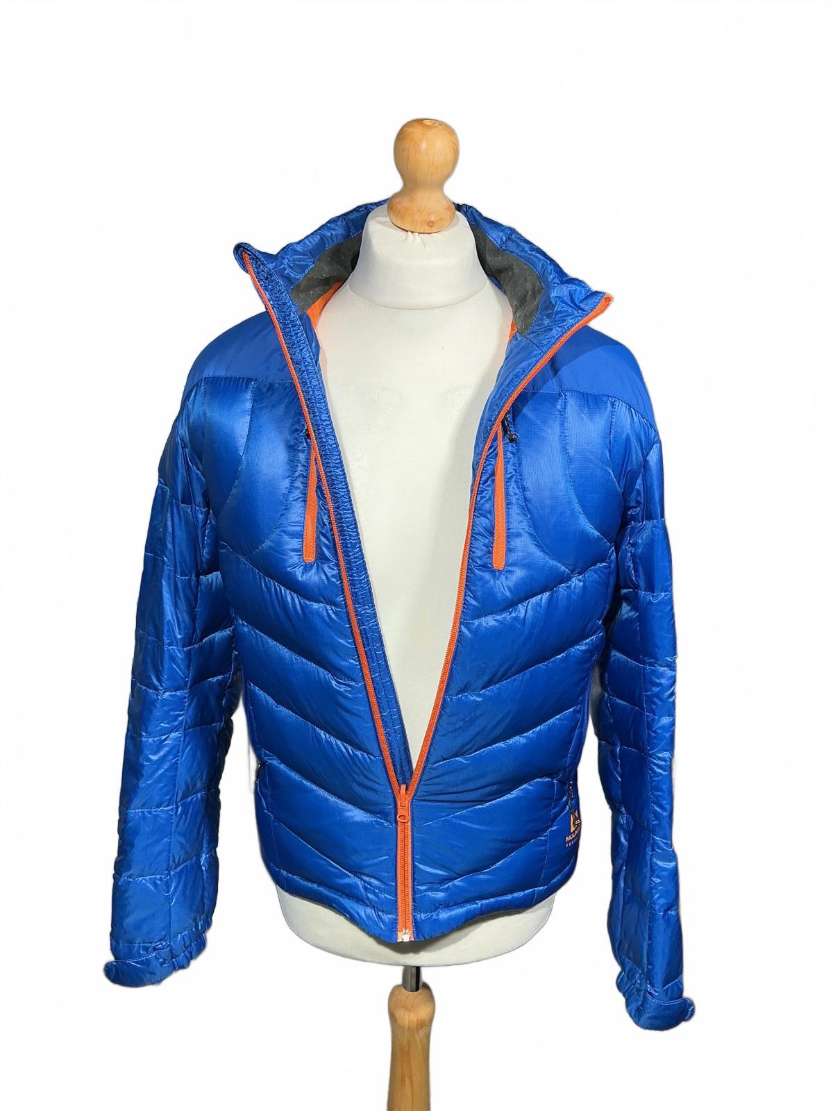 Mountain Equipment Men's Blue Puffer Jacket with Orange Zipper
