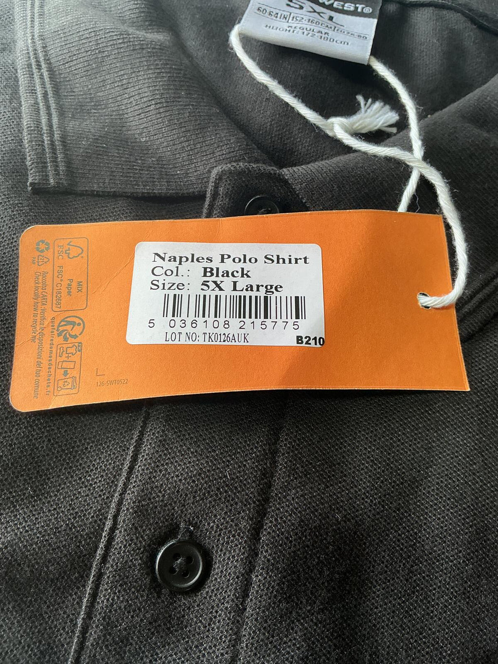 Portwest Naples Polo Shirt Black Size 5XL Large Comfortable Workwear