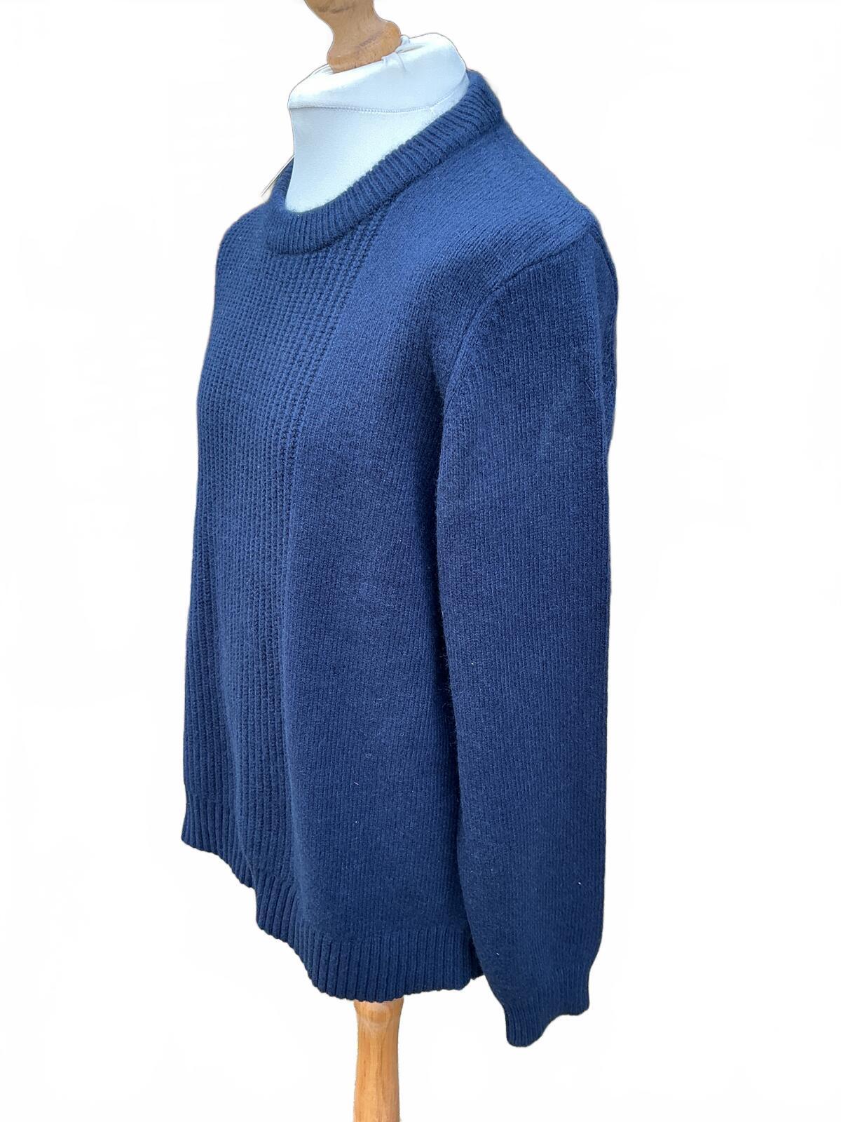 Kin Navy Blue Knit Merino Sweater Crew Neck Regular XXL Size Comfortable Warm