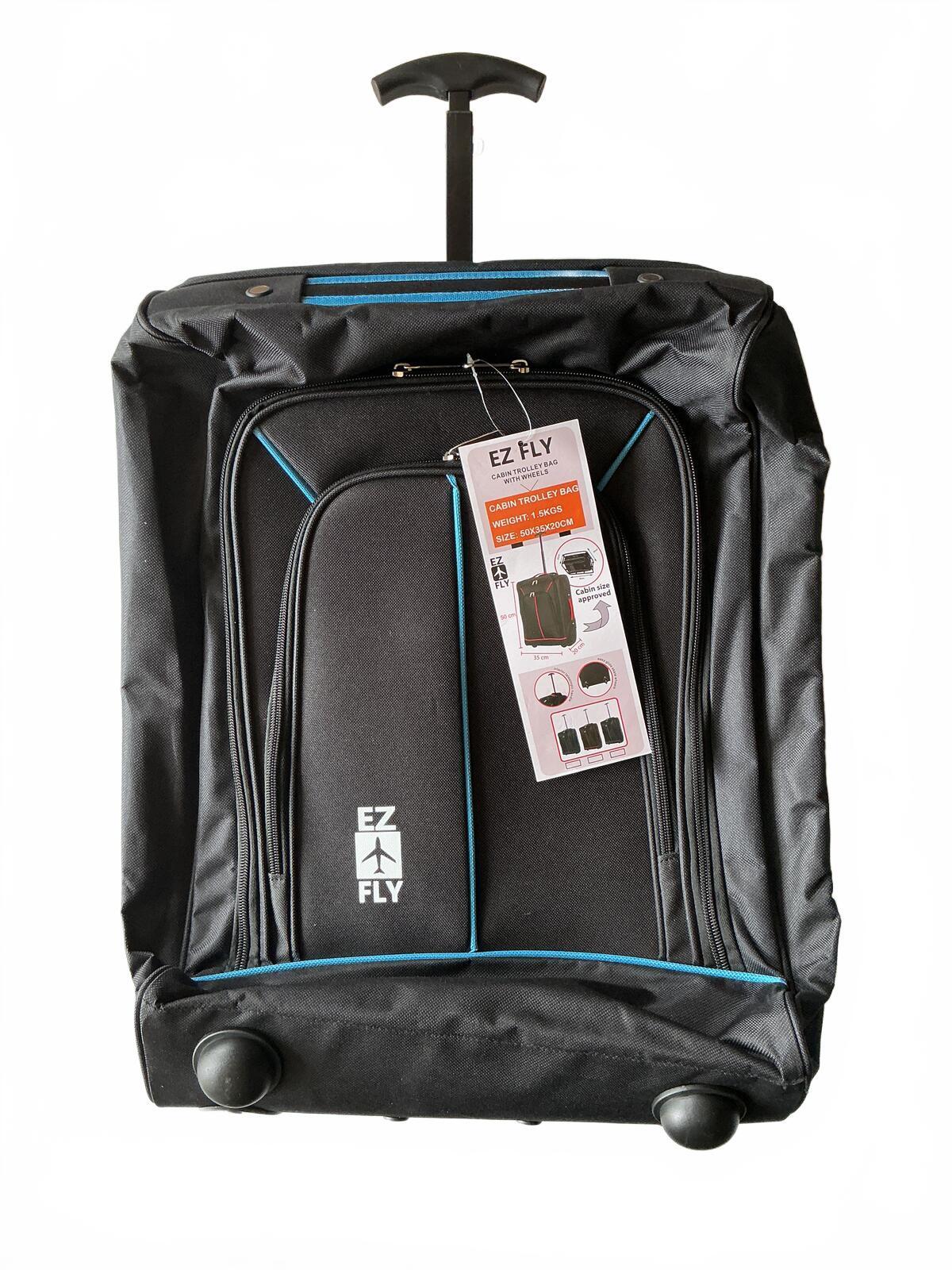 EZ FLY Lightweight Black Wheeled Cabin Suitcase Travel Bag with Handle