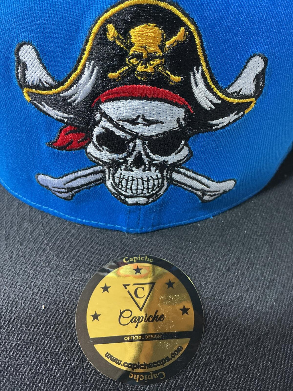 Capiche Blue and Black Pirate Skull Snapback Hat Cap Adjustable Size