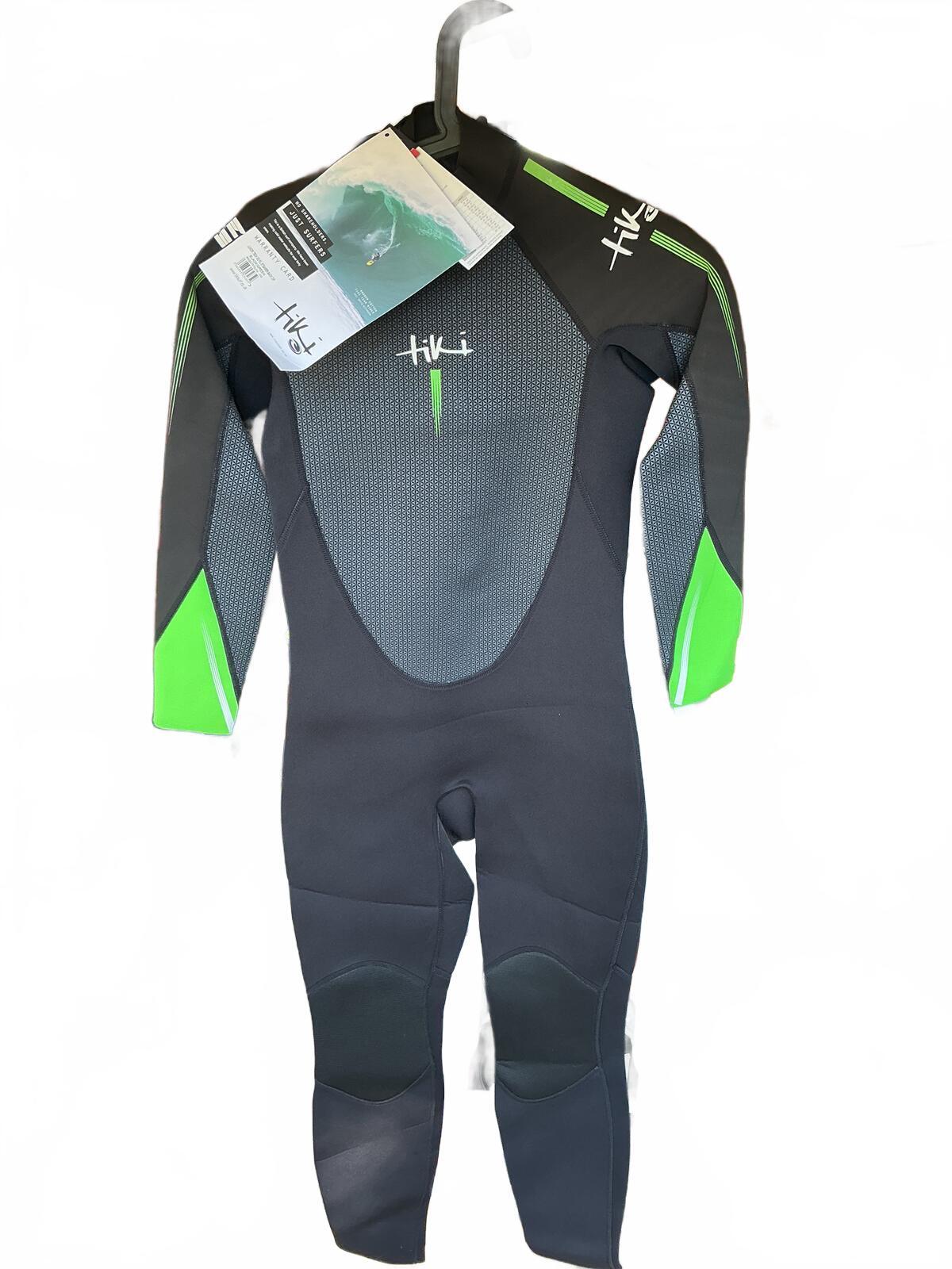Tiki Black and Green Wetsuit Size J14 for Water Sports and Diving