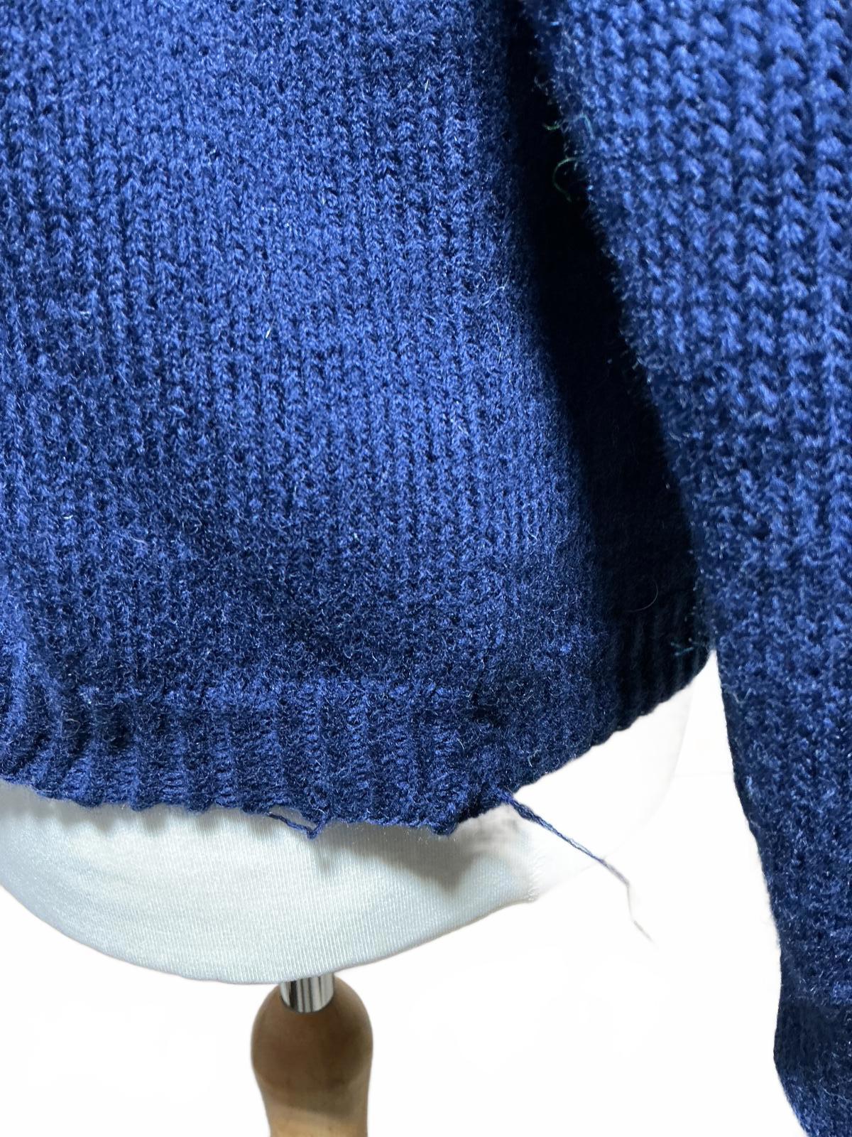 Vintage Men's Blue and White Patterned Icelandic Wool Sweater