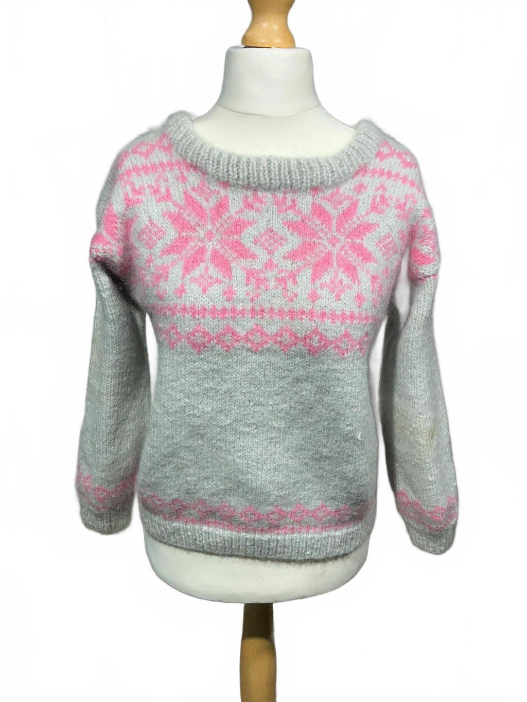 Grey and Pink Patterned Women's Sweater
