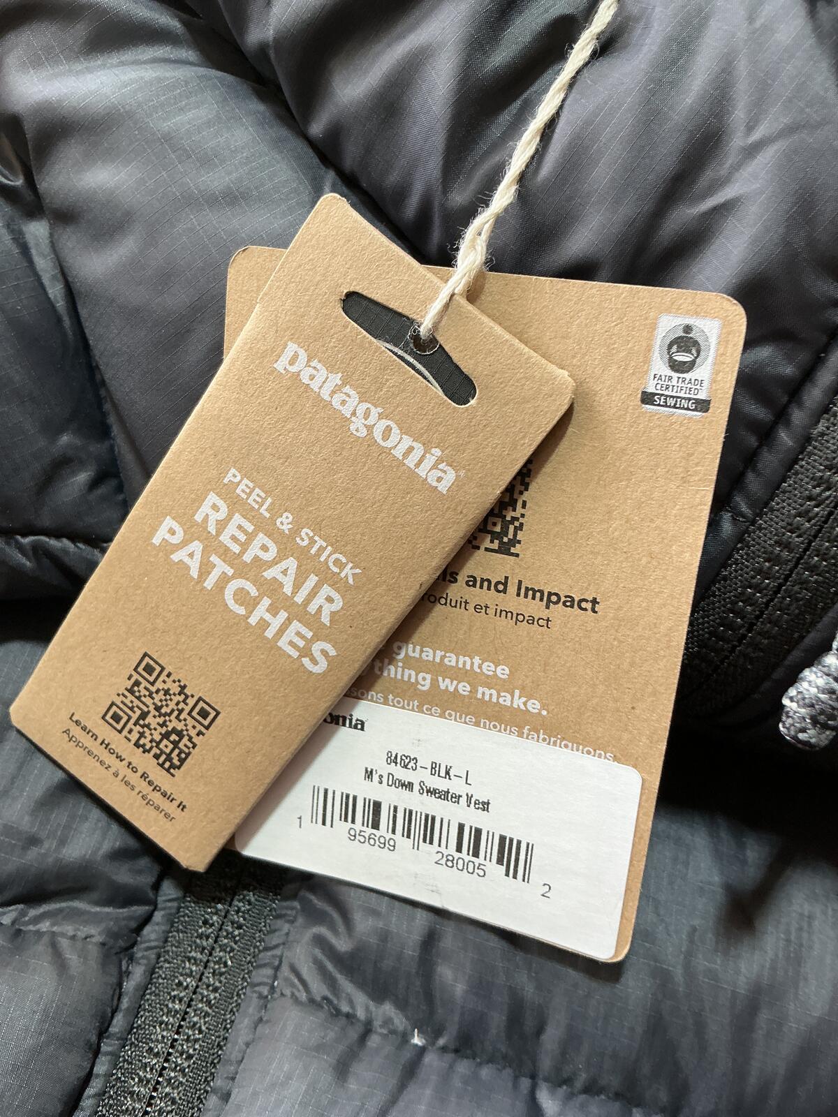 Patagonia Black Down Puffer Gilet Vest Bodywarmer Size Regular Large Lightweight
