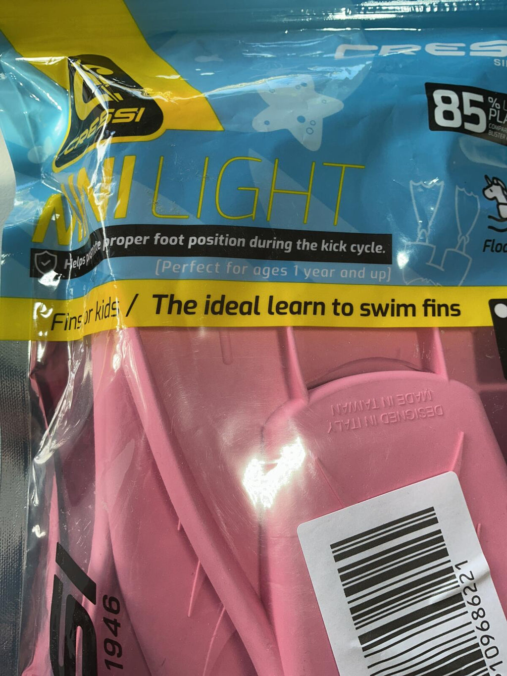 Cressi Mini Light Swim Fins Kids Size 13/13.5 Comfortable and Durable