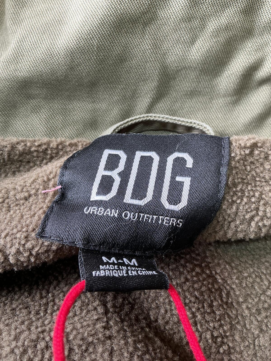 Urban Outfitters BDG Olive Green Parka Coat with Faux Fur Hood Lining Size M