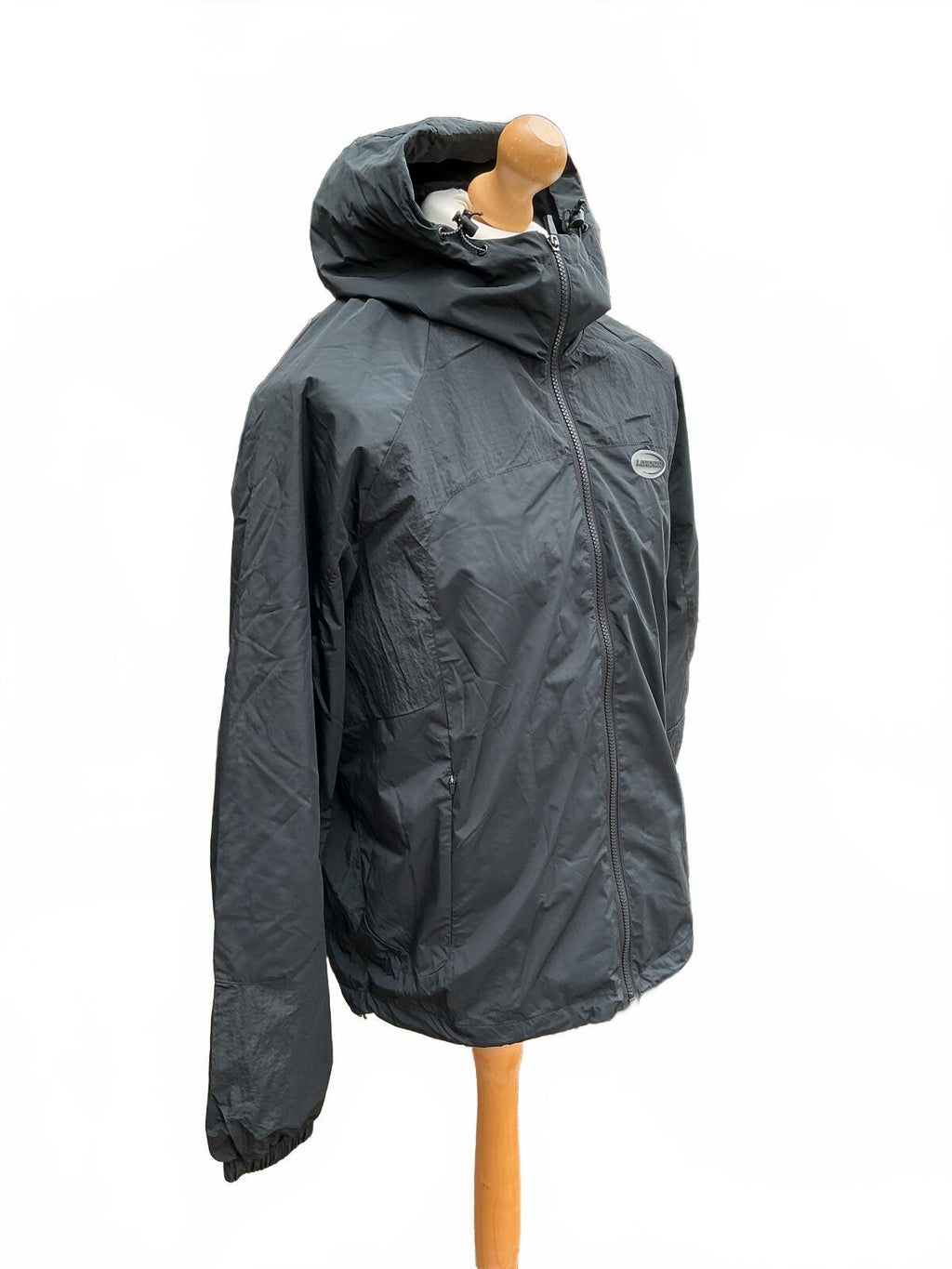 Lorenzo Black Windbreaker Hooded Jacket Size Regular XL Outdoor Coat
