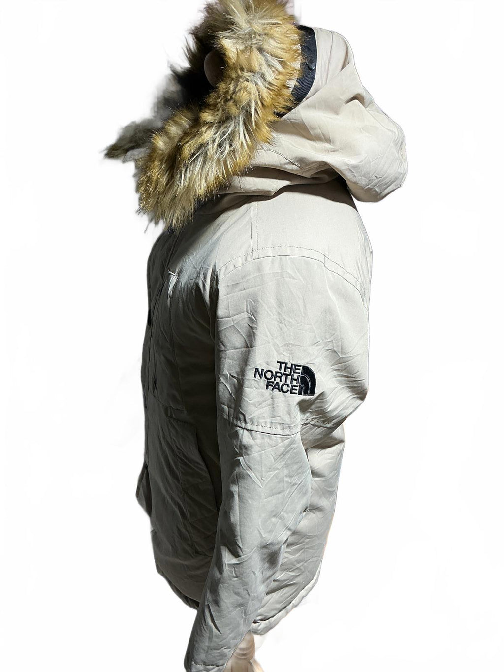The North Face Men's Beige Parka Jacket with Faux Fur Hood Size RegularXS