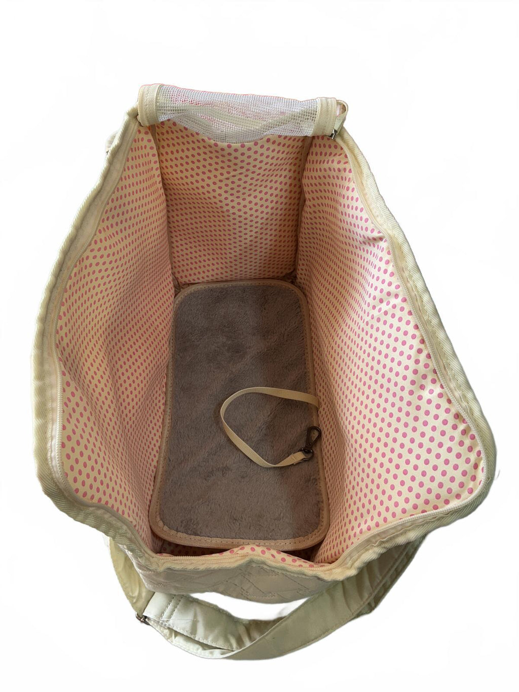 Pengpai Cream Quilted Pet Carrier Bag with Shoulder Strap Size Medium