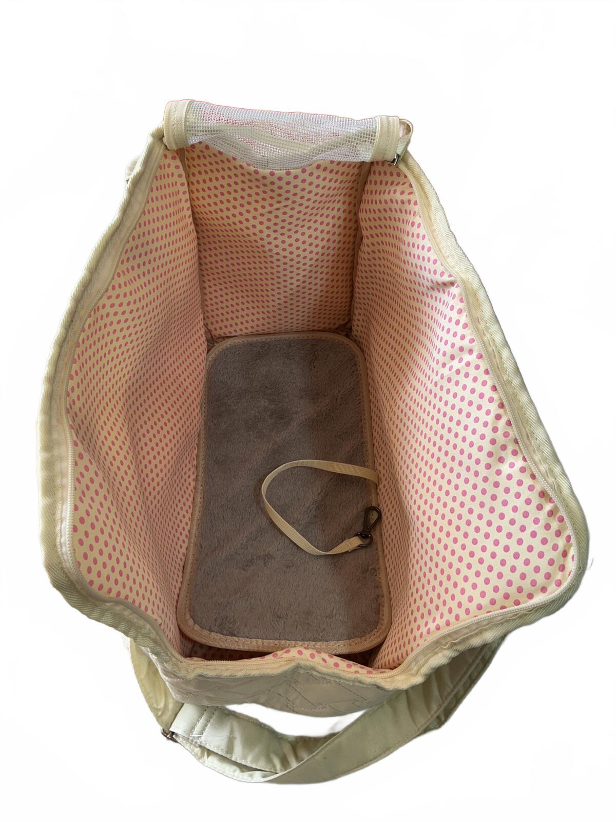 Pengpai Cream Quilted Pet Carrier Bag with Shoulder Strap Size Medium