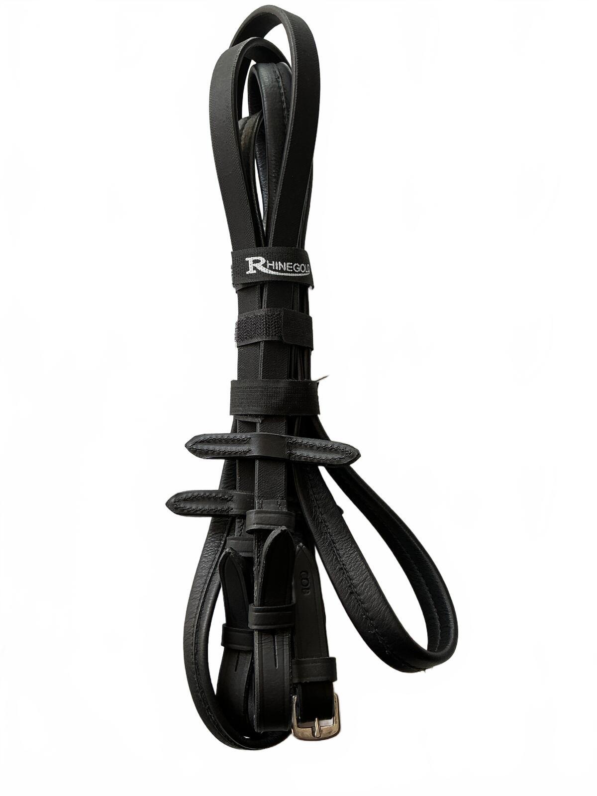 Rhinegold Black Leather Cob Horse Reins Adjustable Equestrian Tack