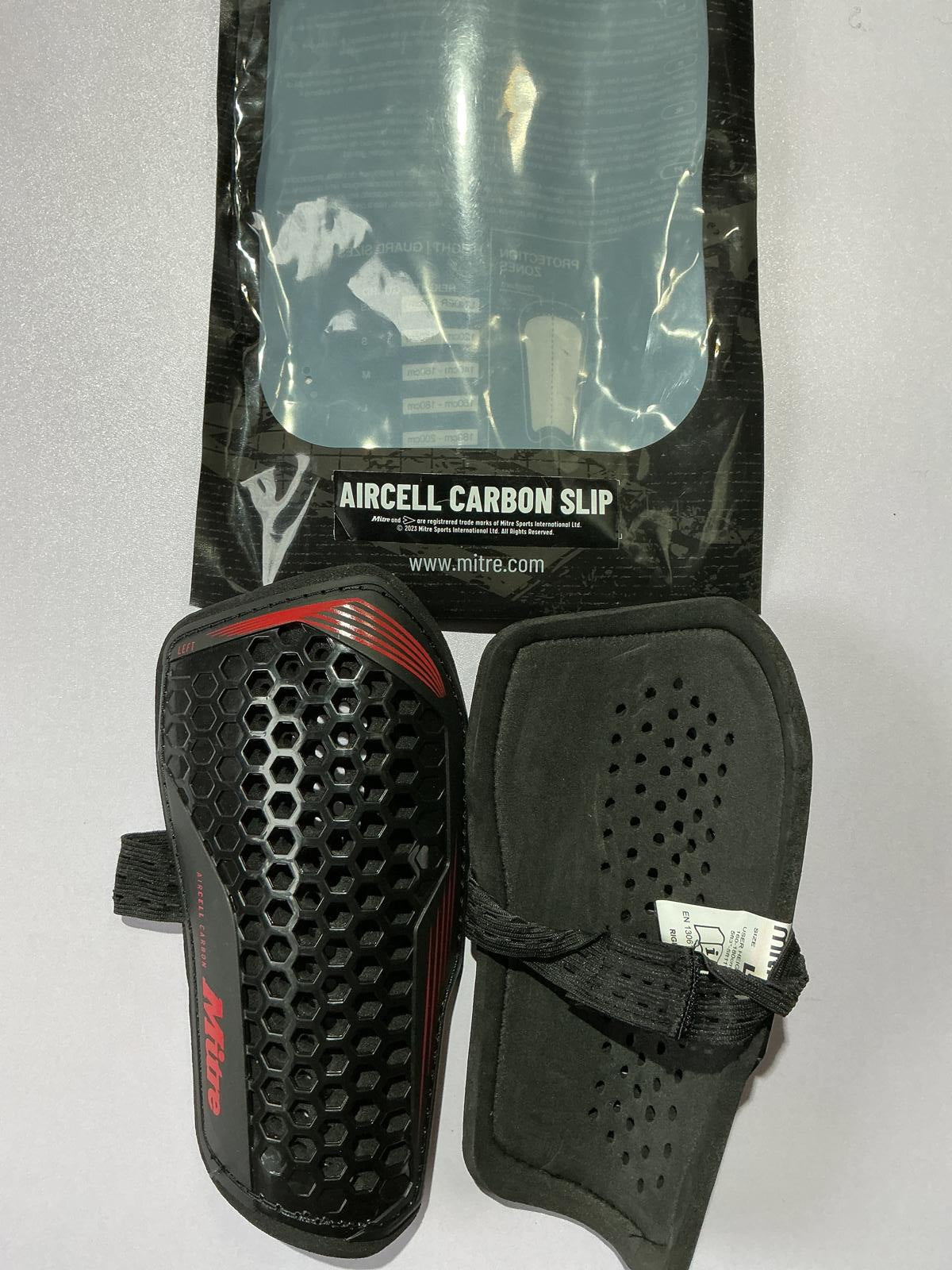 Mitre Aircell Carbon Slip Shin Guards Size L