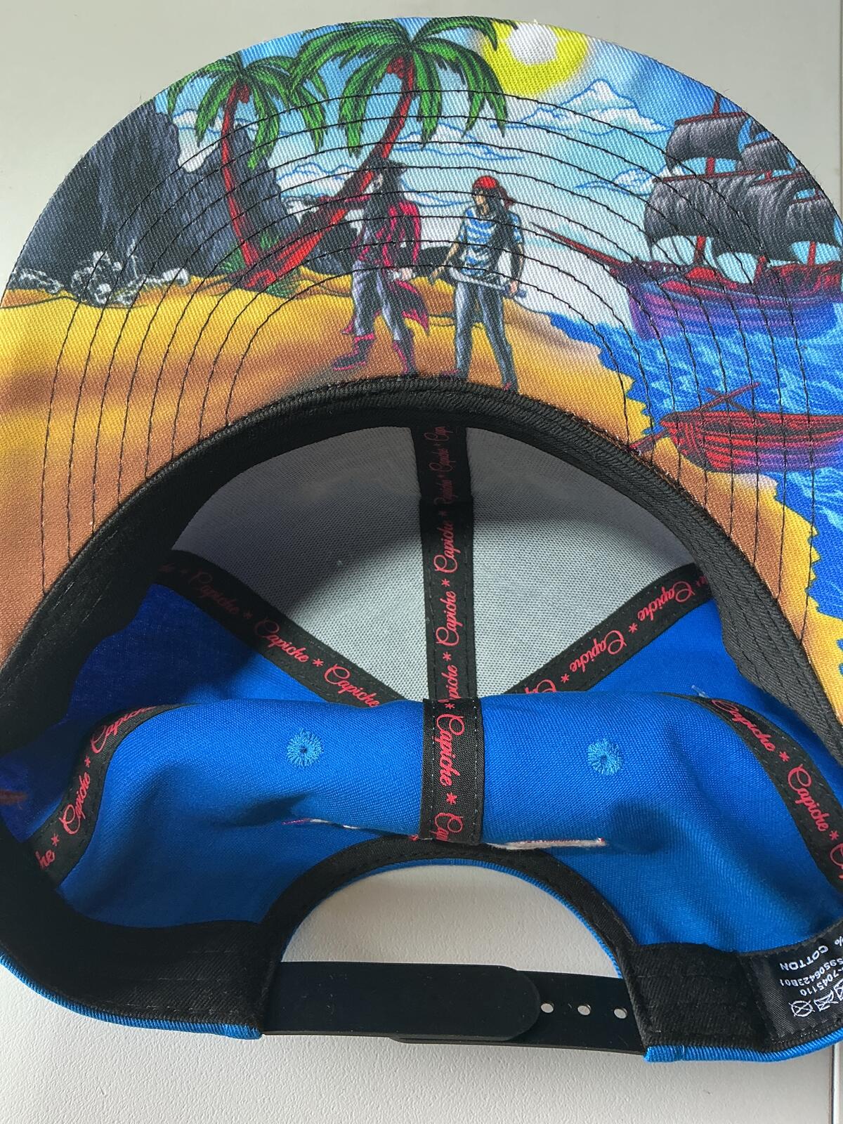 Capiche Blue and Black Pirate Skull Snapback Hat Cap Adjustable Size
