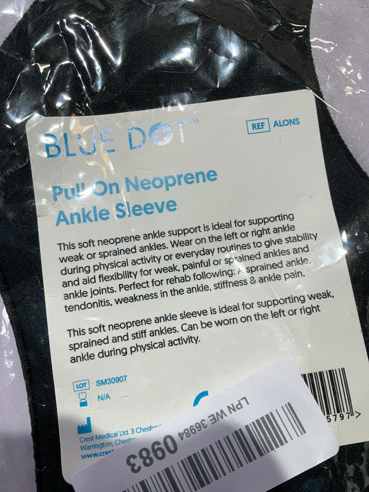 Two Blue Dot Pull On Neoprene Ankle Sleeve Size Small 16cm-21cm