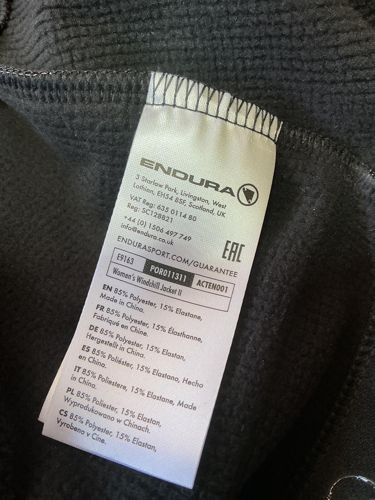 Endura Women's Windchill 2 Black Cycling Jacket Size Small Lightweight Softshell