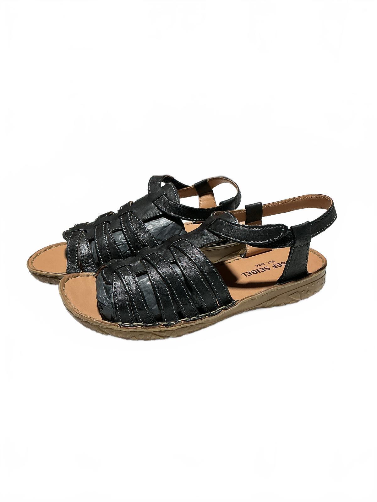 Josef Seibel Black Leather Sandals UK 5 / EU 38 - Adjustable Strap