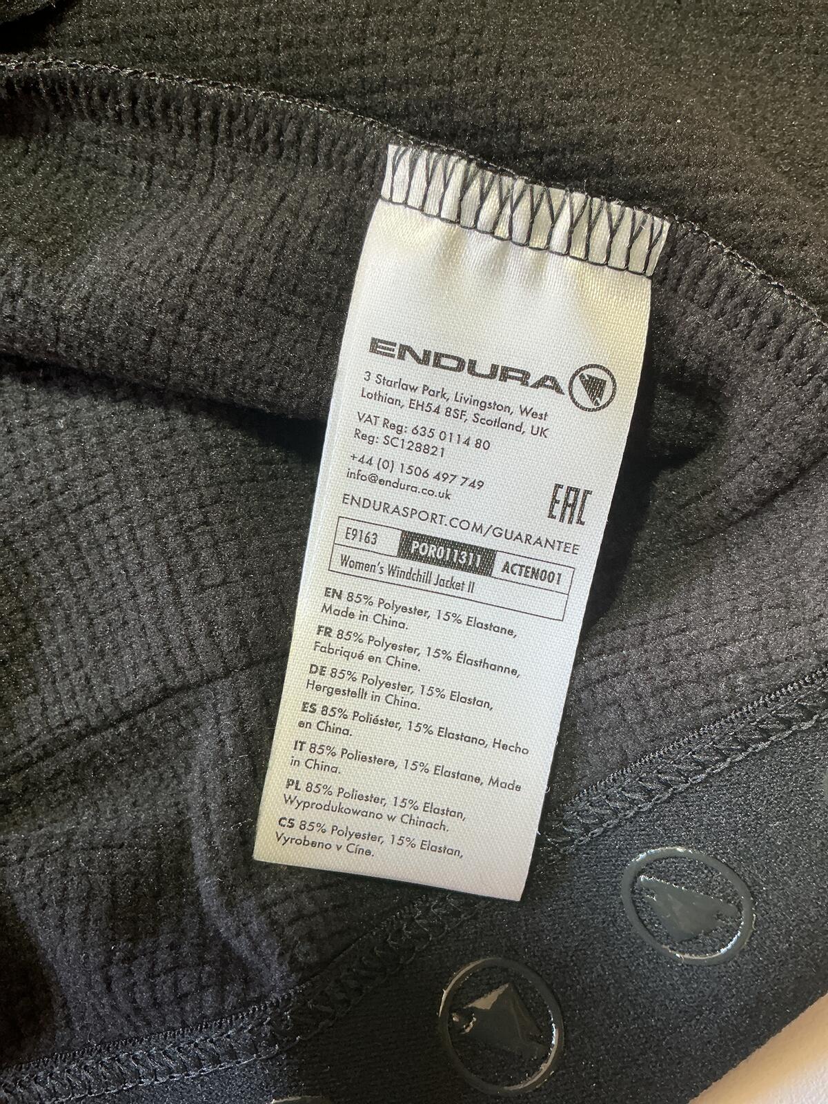 Endura Windchill 2 Women's Black Cycling Jacket Size M Lightweight Softshell