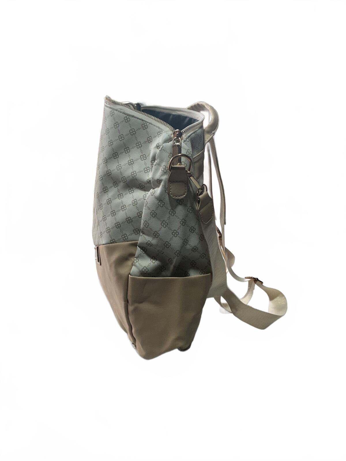 Stylish Beige and White Backpack Bag with Adjustable Straps