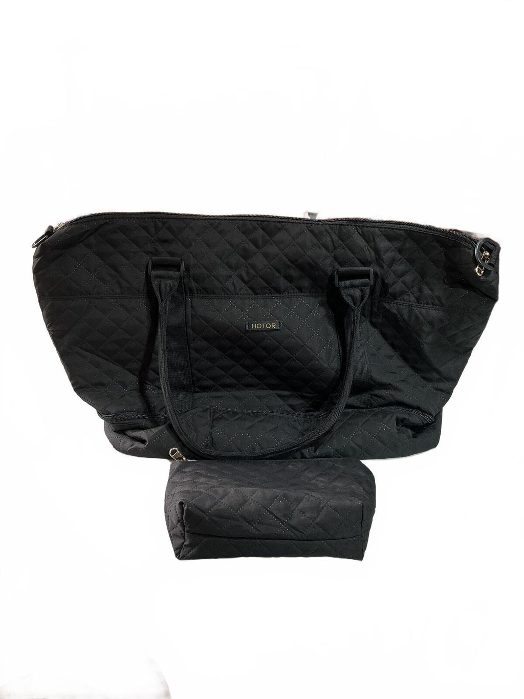 Hotor Large Black Quilted Travel Duffel Bag with Pouch