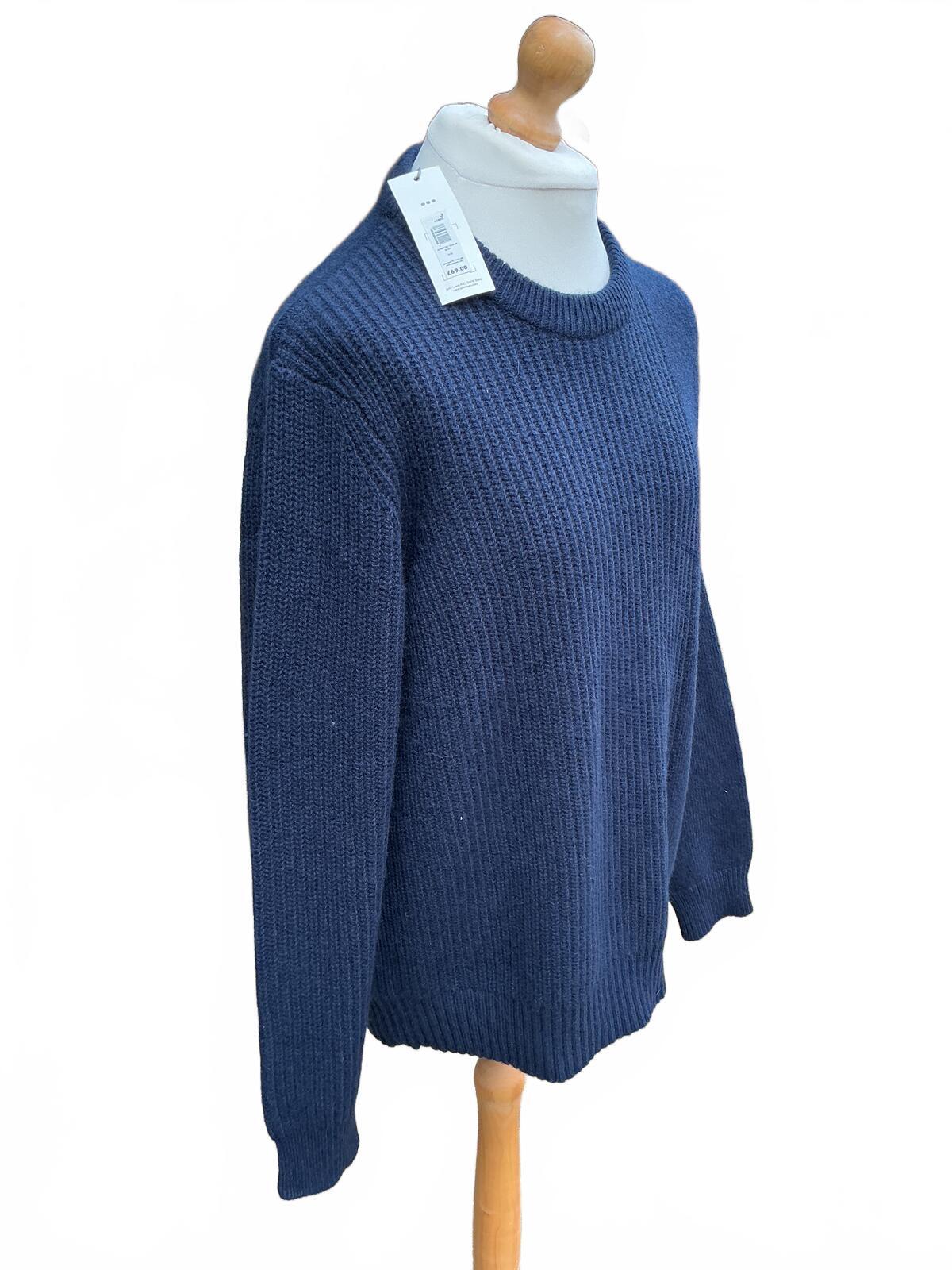 Kin Navy Blue Knit Merino Sweater Crew Neck Regular XXL Size Comfortable Warm