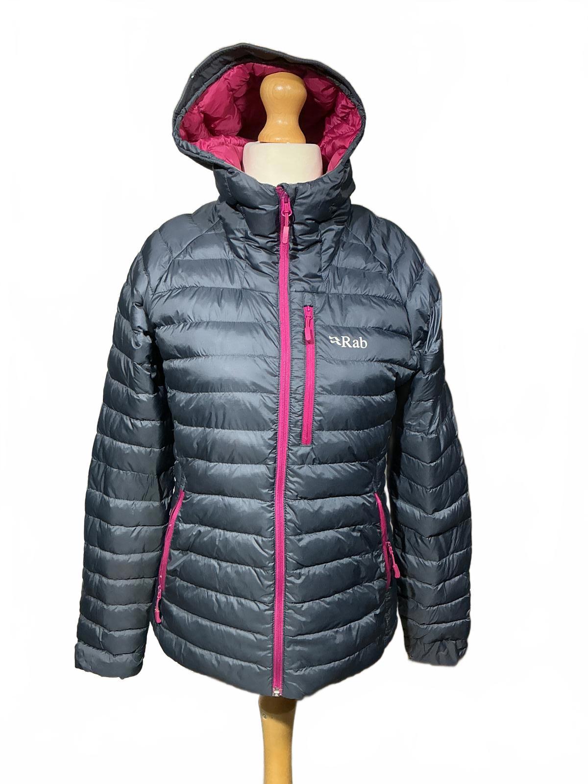 Rab Women's Puffer Grey and Pink Padded Hooded Jacket