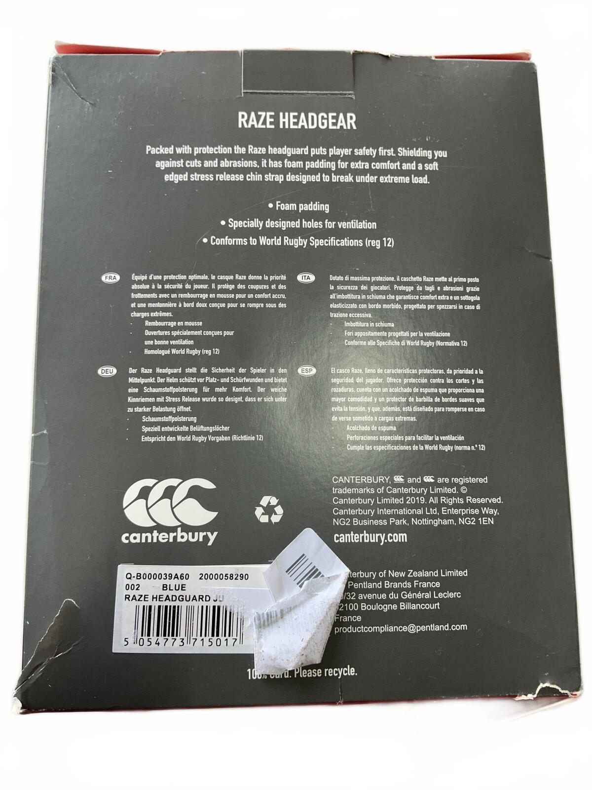 Canterbury Raze Headgear Protective Rugby Helmet Blue Size XXS